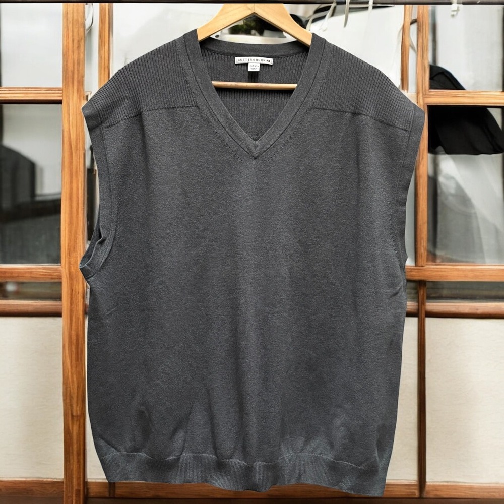 Cutter & Buck Mens Sweater Vest V‎ Neck Sleeveless Gray Knit